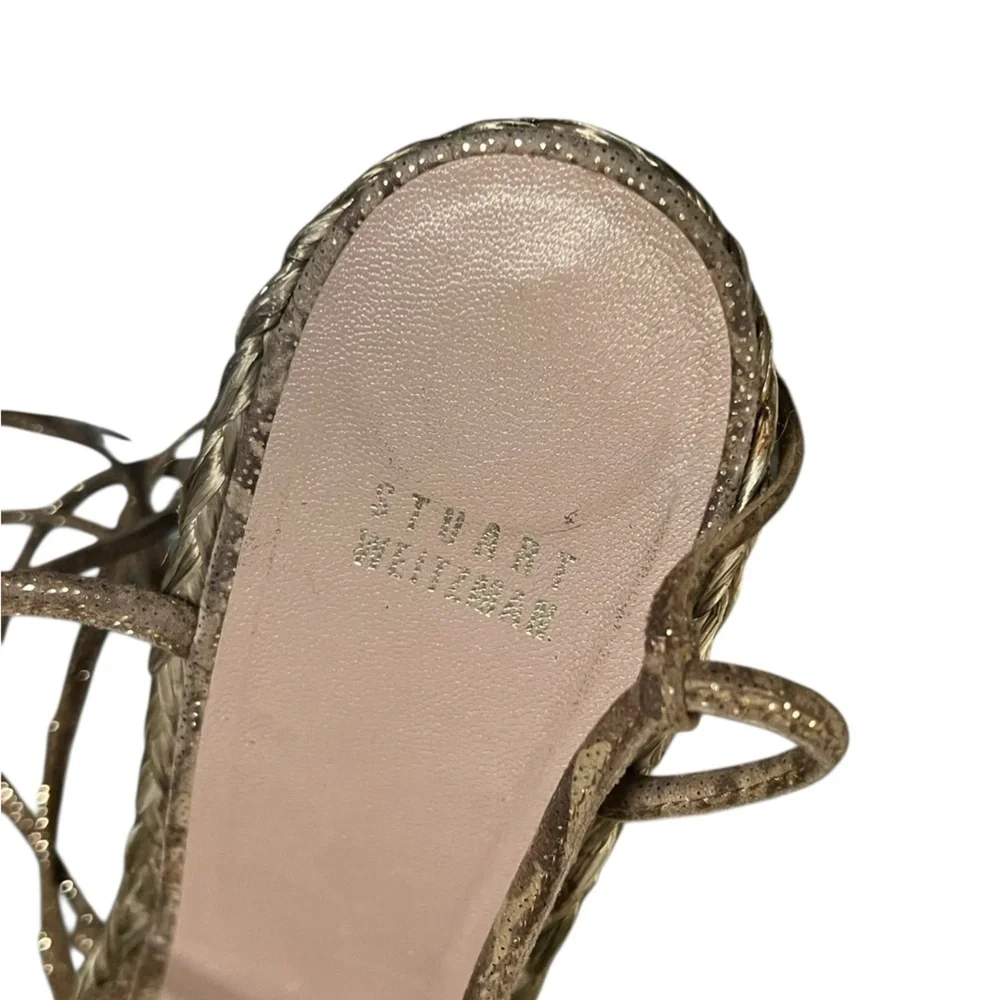 Stuart Weitzman Wishful suede espadrille wedge Nairobi patch bow lace up ankle - Picture 10 of 12